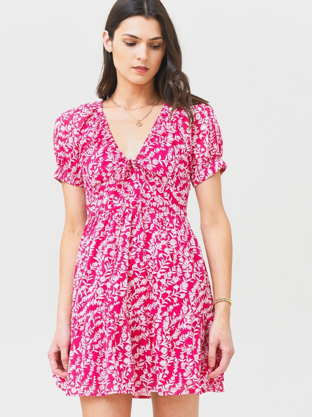Banjanan Hot Pink & White Floral Tie-Front Mini Dress